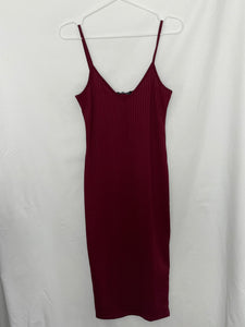 Rib Knit Plunge Neck Bodycon Midi Dress