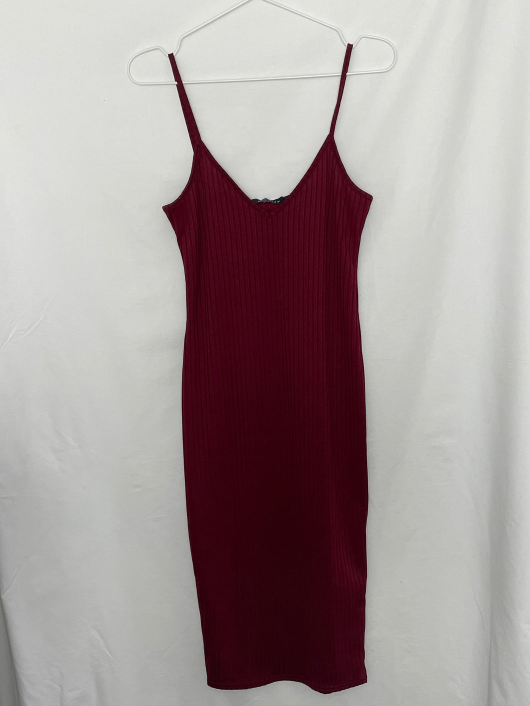 Rib Knit Plunge Neck Bodycon Midi Dress