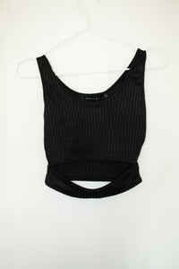 Cut Out Front Rib Knit Crop Top